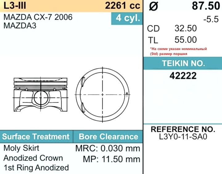 Поршни (4шт) 42222-STD TEIKIN